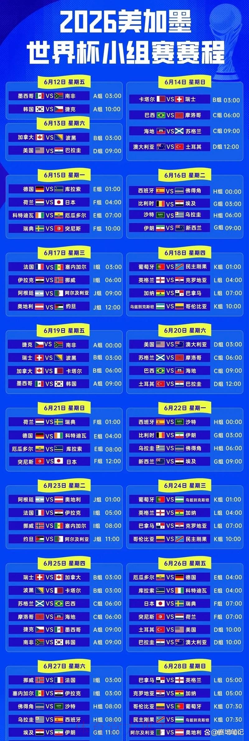 最新世界杯赛程安排表攻略 最新世界杯赛程安排表攻略